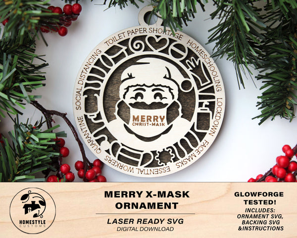 Merry X-Mask Ornament - SVG File Download - Sized for Glowforge - Christmas
