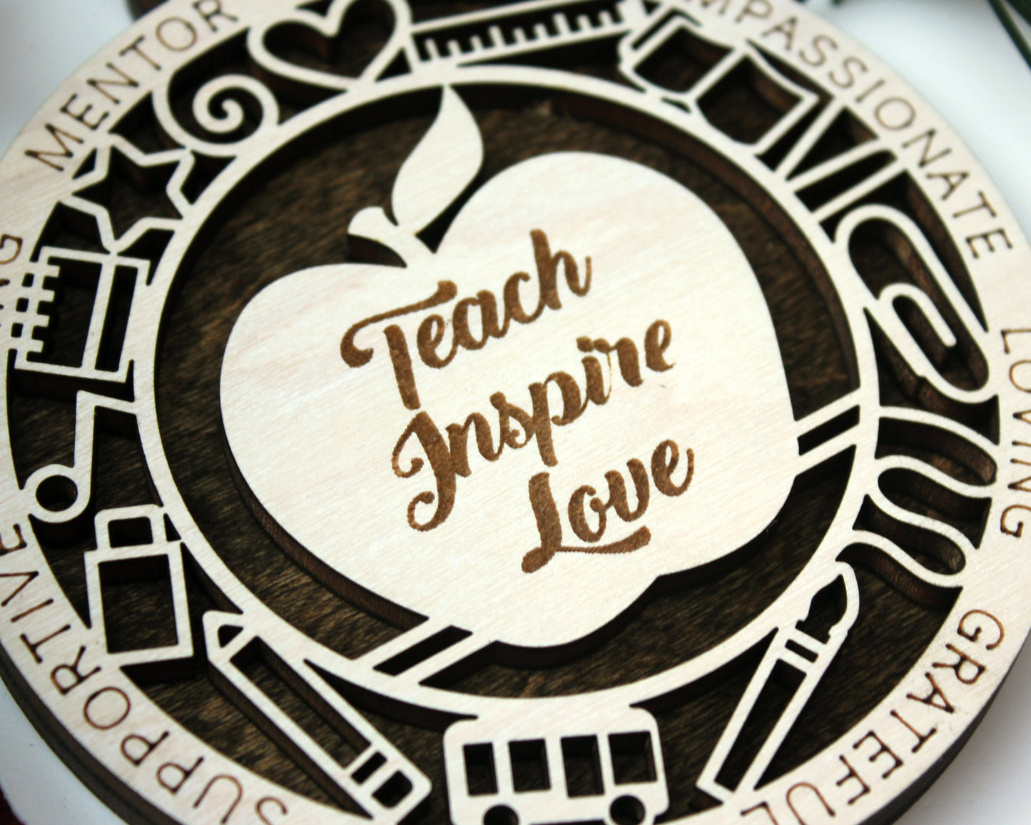 Teach, Inspire, Love School Teacher Ornament - SVG File Download - Sized for Glowforge - Christmas