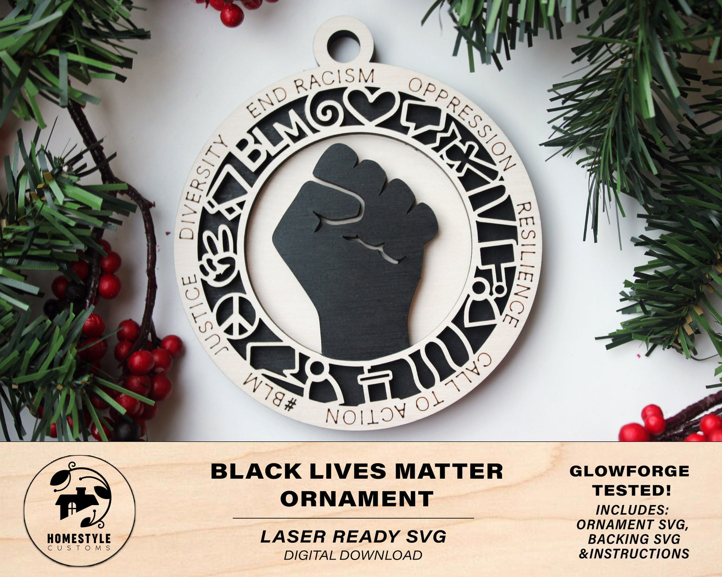 Black Lives Matter Ornament - SVG File Download - Sized for Glowforge - Christmas BLM