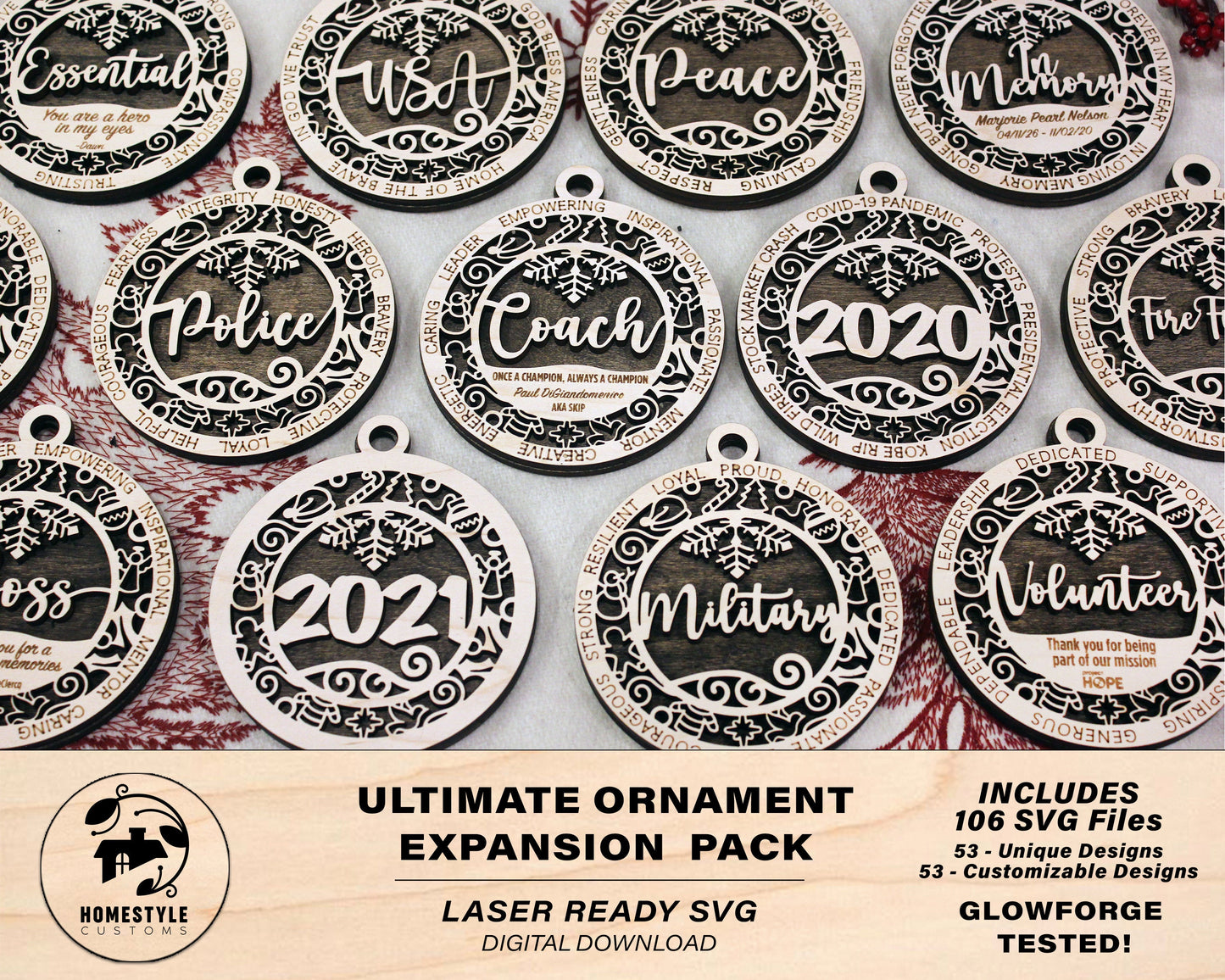 106 FILE EXPANSION Ultimate Christmas Ornament Bundle - SVG File Download - Sized for Glowforge