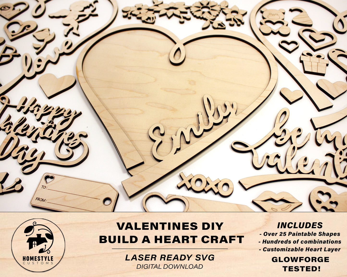 Valentines DIY Build a Heart Paint Craft - SVG File Download - Sized for Glowforge