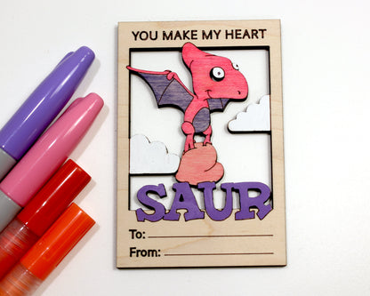 Valentines DIY Dinosaur Paint Card Craft - SVG File Download - Sized for Glowforge