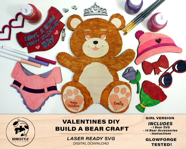 Valentines DIY Build a Bear Craft - Girl Version - SVG File Download - Sized for Glowforge