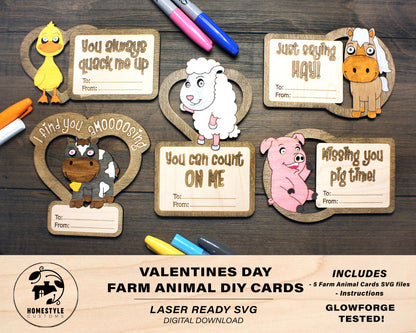 Valentines DIY Farm Animal Paint Card Craft - SVG File Download - Sized for Glowforge
