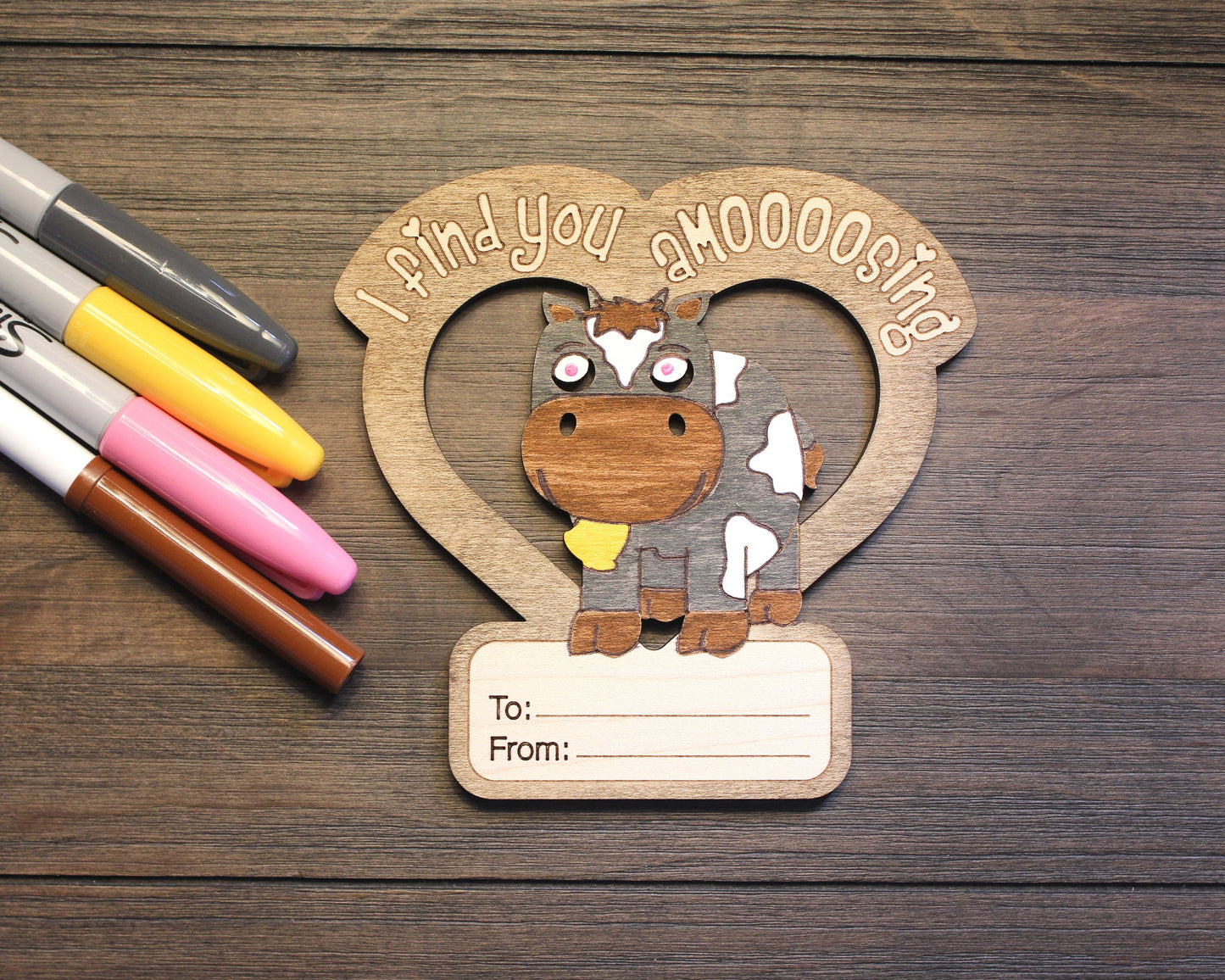 Valentines DIY Farm Animal Paint Card Craft - SVG File Download - Sized for Glowforge