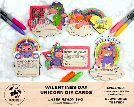 Valentines DIY Unicorn Paint Card Craft - SVG File Download - Sized & Tested on Glowforge