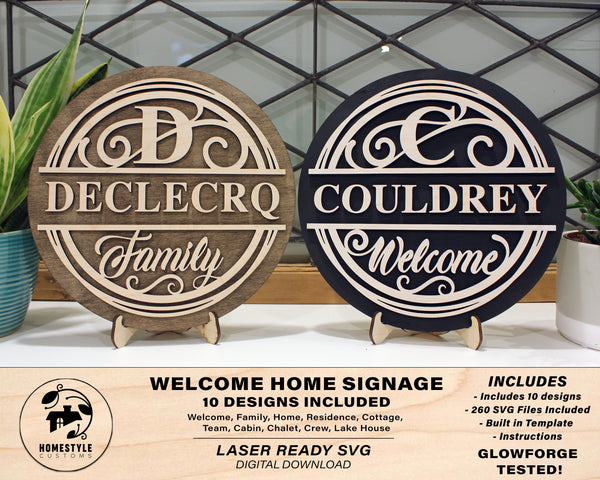 Personalized Home Signage Set - 10 Designs Included - 260 files - Built in Template - SVG File Download - Sized for Glowforge