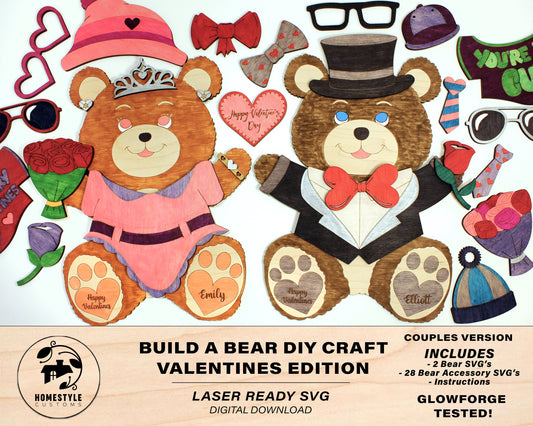 Valentines DIY Build a Bear Crafts - Girl & Boy Versions - SVG File Download - Sized for Glowforge