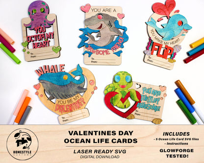 Valentines DIY Ocean Life Card Craft - SVG File Download - Sized & Tested on Glowforge
