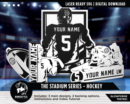Stadium Series Hockey Signage - 3 Designs Included and two backing options - SVG File Download - Sized for Glowforge