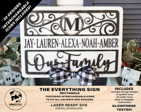 The Everything Sign Rectangle - 31 Designs, 15 Icon Symbols, 26 Icon Letters - Interchangeable - Built in Template - SVG Download
