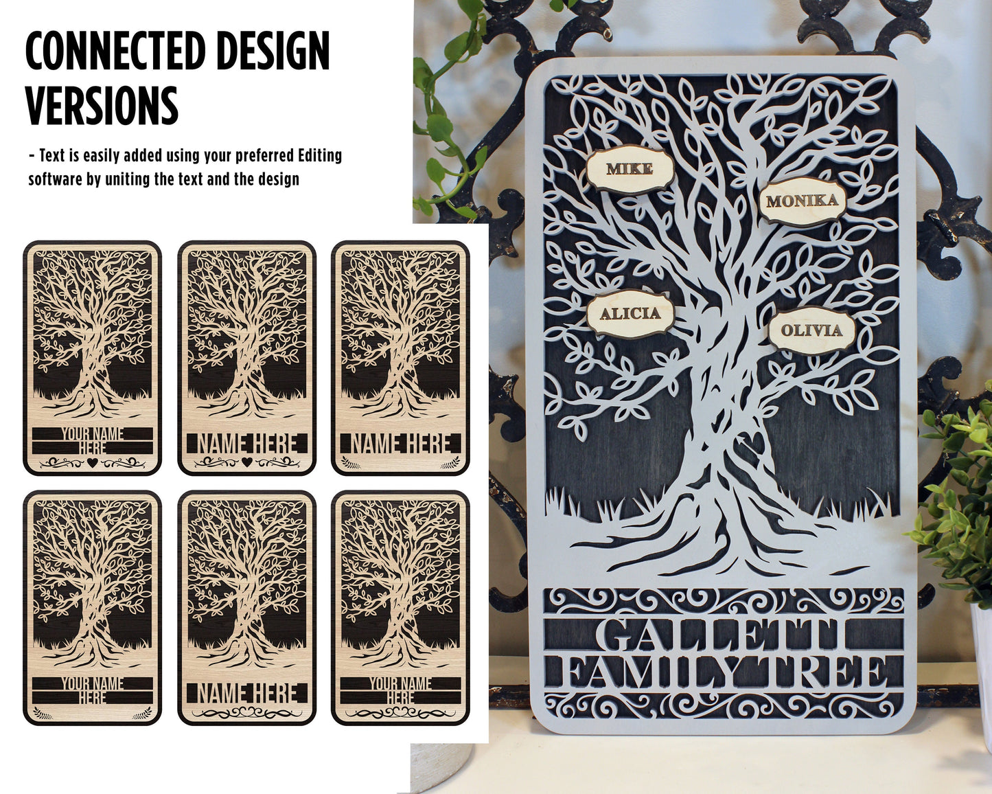 The Homestyle Customizable Family Tree - 3 Versions & 12 total Designs Included - SVG File Download - Sized for Glowforge