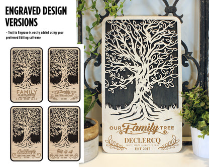 The Homestyle Customizable Family Tree - 3 Versions & 12 total Designs Included - SVG File Download - Sized for Glowforge