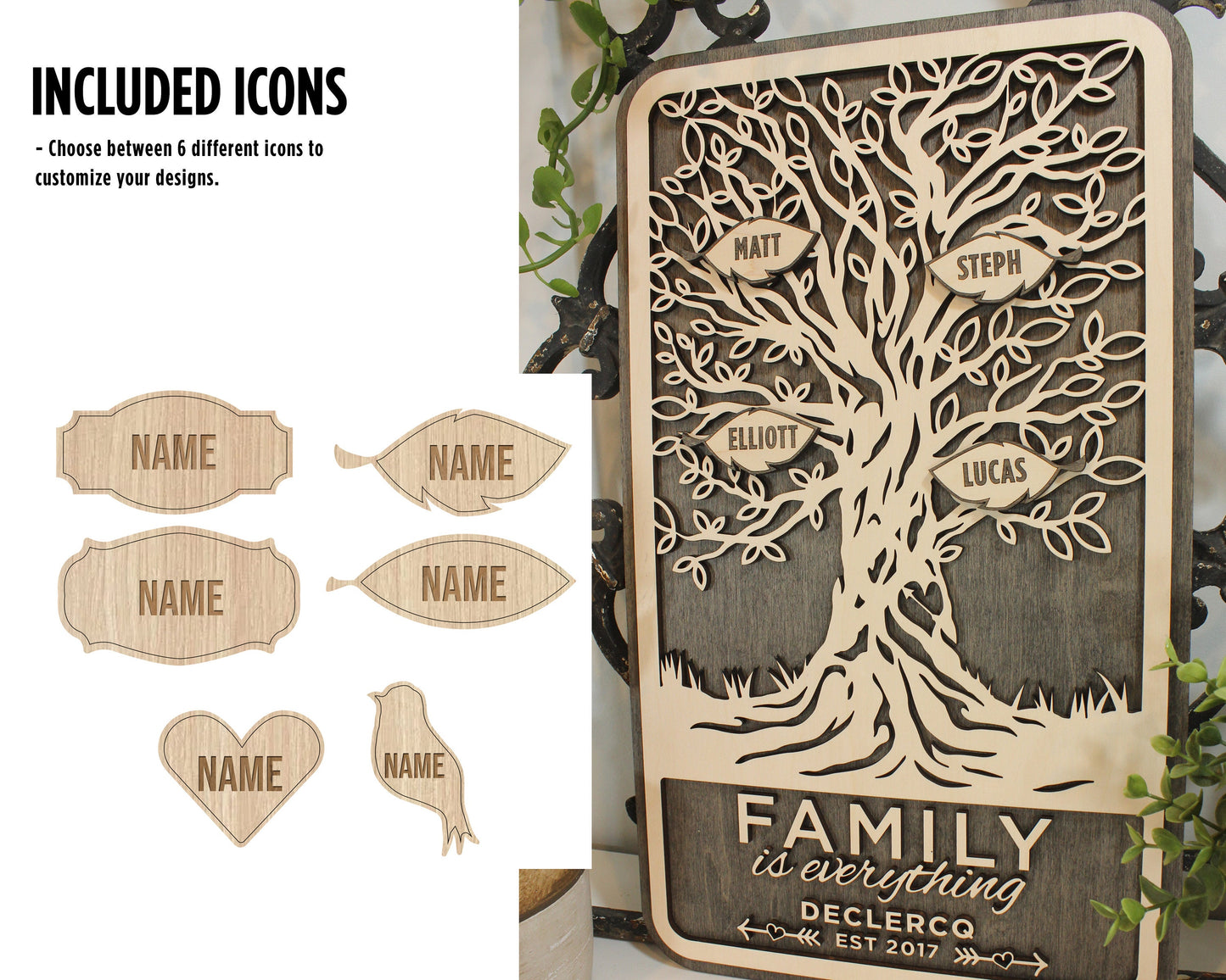 The Homestyle Customizable Family Tree - 3 Versions & 12 total Designs Included - SVG File Download - Sized for Glowforge