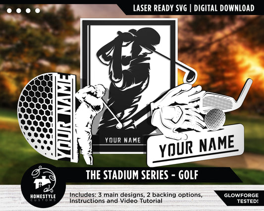 Stadium Series Golf Signage - 3 Designs Included and two backing options - SVG File Download - Sized for Glowforge