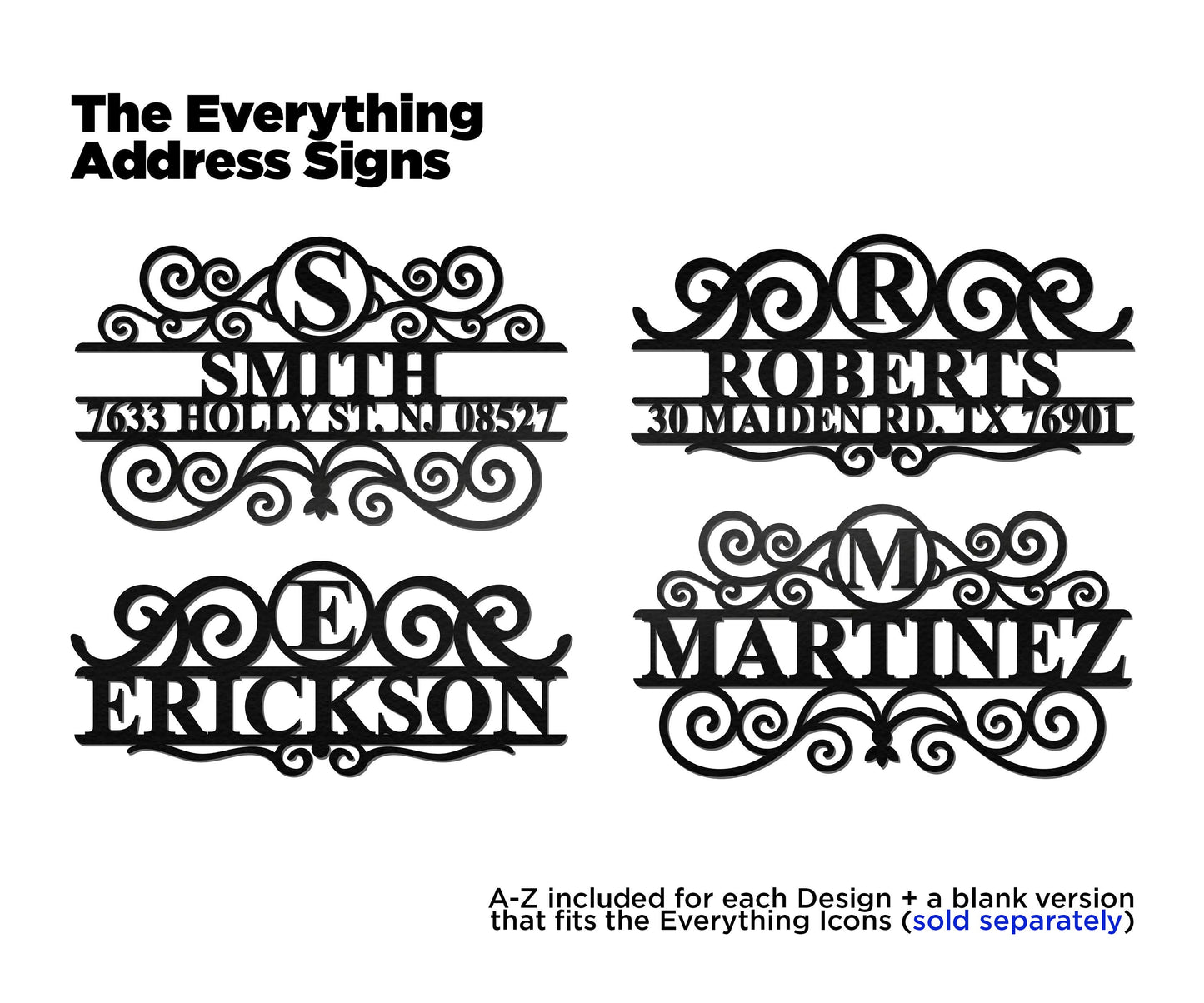 The Everything Address Signs - 2 Designs, 4 Variations, 26 Letters included for each - Built in Template - SVG Download