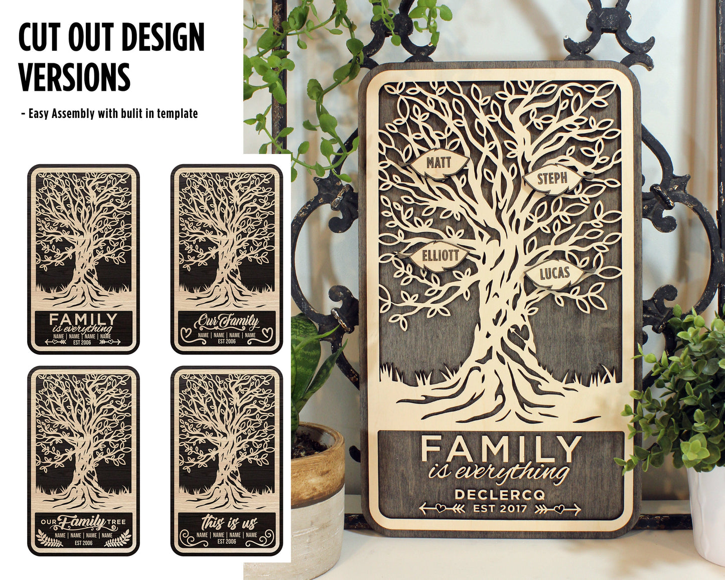 The Homestyle Customizable Family Tree - 3 Versions & 12 total Designs Included - SVG File Download - Sized for Glowforge