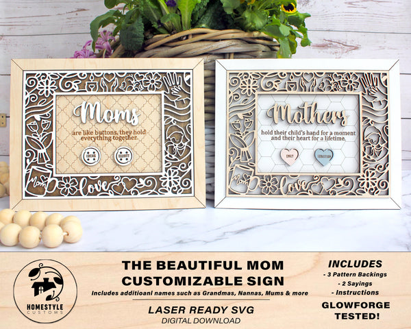 The Beautiful Mom Customizable Sign  - SVG File Download - Sized for Glowforge - Mothers Day
