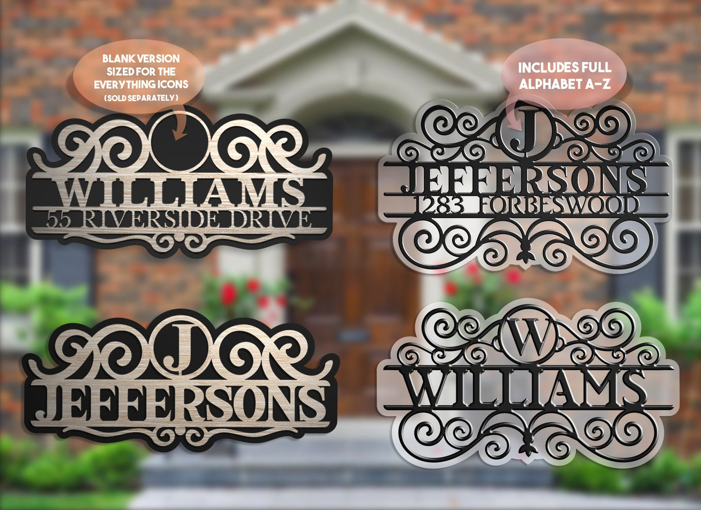 The Everything Address Signs - 2 Designs, 4 Variations, 26 Letters included for each - Built in Template - SVG Download
