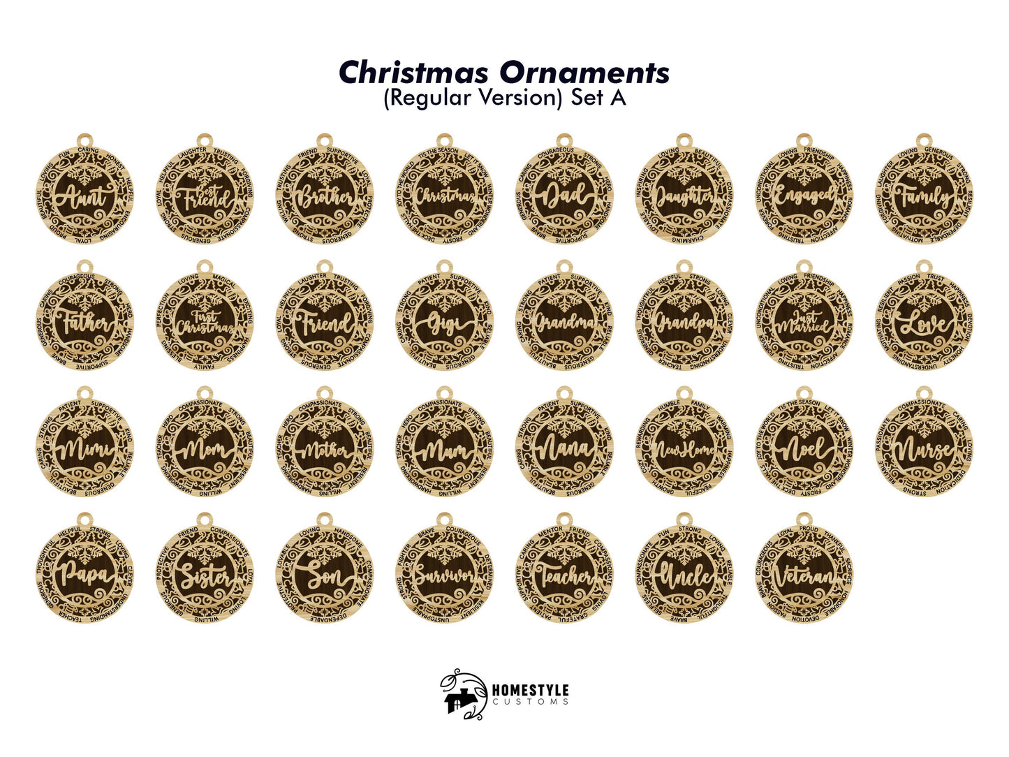 62 File Ultimate Christmas Ornament Bundle - SVG File Download - Sized for Glowforge