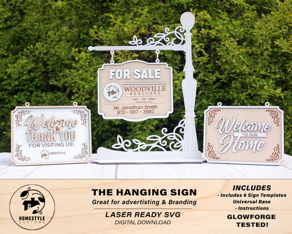 The Hanging Sign - SVG File Download - Sized for Glowforge - Customizable advertisement & branding Sign