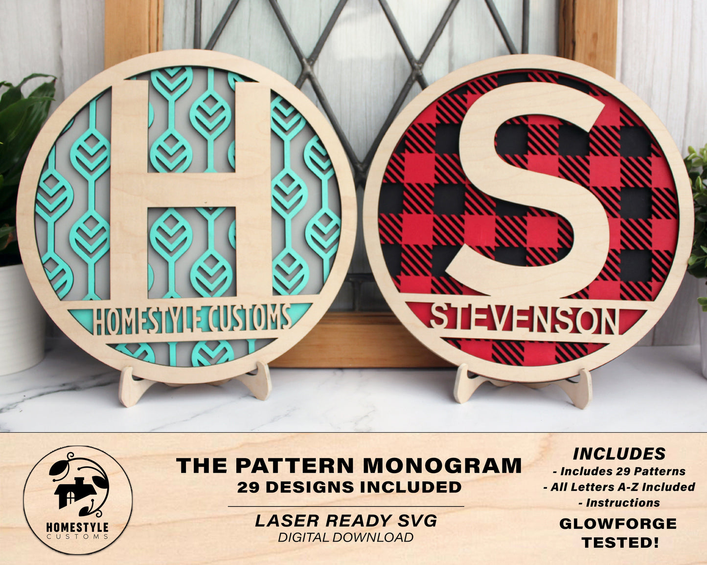 Pattern Monogram Set - 29 Pattern Designs Included -- SVG File Download - Sized for Glowforge