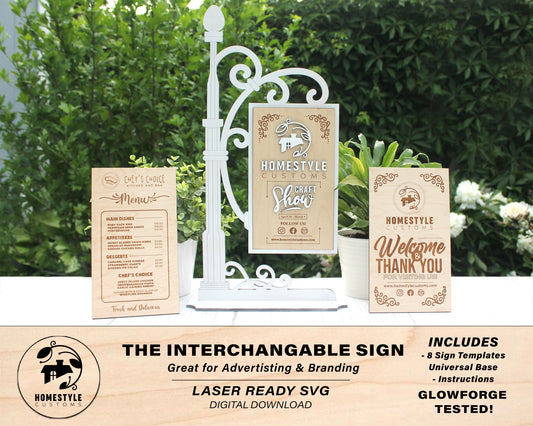 Interchangable Sign - SVG File Download - Sized for Glowforge - Customizable advertisement & branding Sign