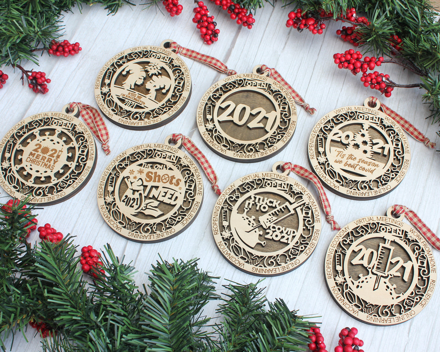 2021 Themed Christmas Ornament Bundle - 15 Designs - SVG File Download - Sized for Glowforge