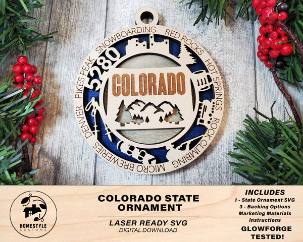 Colorado State Ornament - SVG File Download - Sized for Glowforge - Laser Ready Digital Files