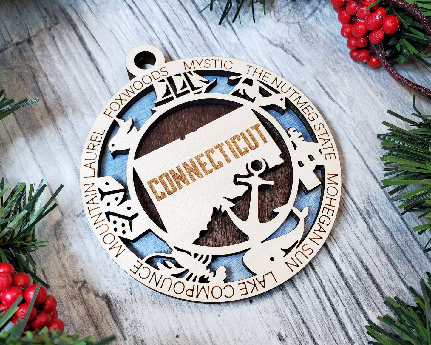Connecticut State Ornament - SVG File Download - Sized for Glowforge - Laser Ready Digital Files