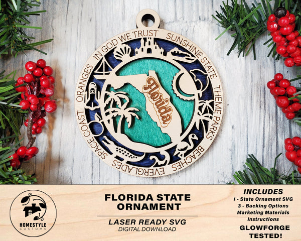 Florida State Ornament - SVG File Download - Sized for Glowforge - Laser Ready Digital Files