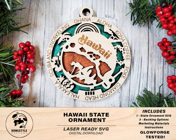 Hawaii State Ornament - SVG File Download - Sized for Glowforge - Laser Ready Digital Files