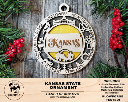 Kansas State Ornament - SVG File Download - Sized for Glowforge - Laser Ready Digital Files