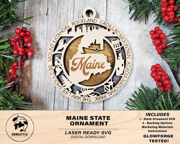 Maine State Ornament - SVG File Download - Sized for Glowforge - Laser Ready Digital Files