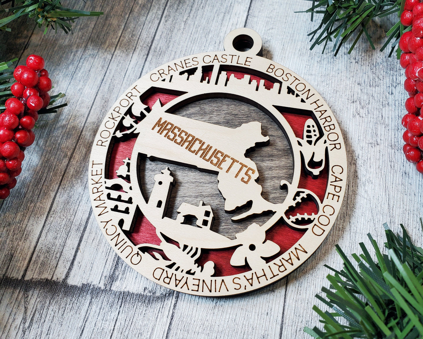 Massachusetts State Ornament - SVG File Download - Sized for Glowforge - Laser Ready Digital Files