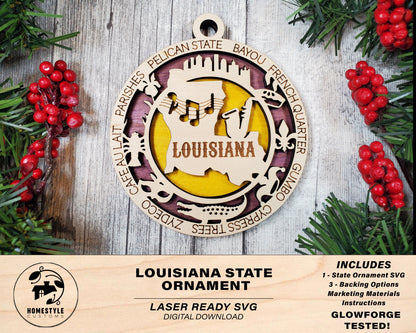 Louisiana State Ornament - SVG File Download - Sized for Glowforge - Laser Ready Digital Files