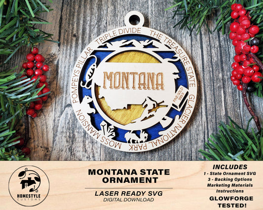 Montana State Ornament - SVG File Download - Sized for Glowforge - Laser Ready Digital Files