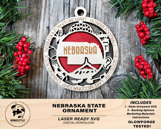 Nebraska State Ornament - SVG File Download - Sized for Glowforge - Laser Ready Digital Files