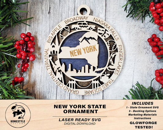 New York State Ornament - SVG File Download - Sized for Glowforge - Laser Ready Digital Files