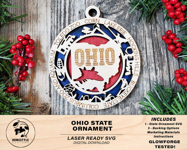 Ohio State Ornament - SVG File Download - Sized for Glowforge - Laser Ready Digital Files
