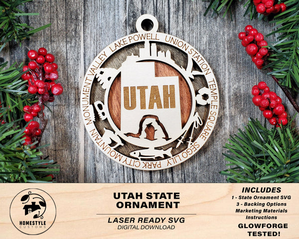 Utah State Ornament - SVG File Download - Sized for Glowforge - Laser Ready Digital Files