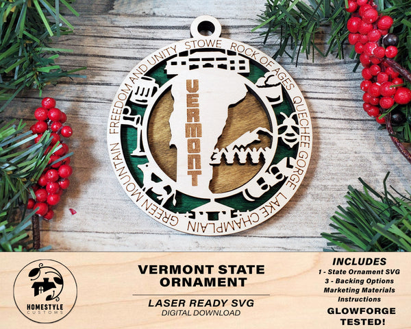 Vermont State Ornament - SVG File Download - Sized for Glowforge - Laser Ready Digital Files