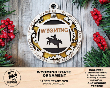 Wyoming State Ornament - SVG File Download - Sized for Glowforge - Laser Ready Digital Files