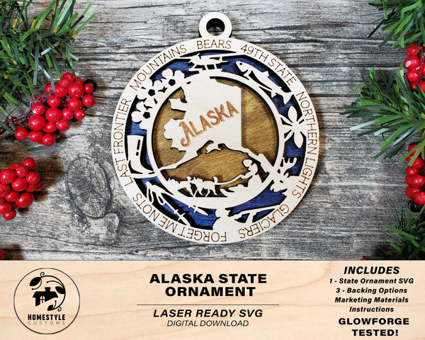 Alaska State Ornament - SVG File Download - Sized for Glowforge - Laser Ready Digital Files