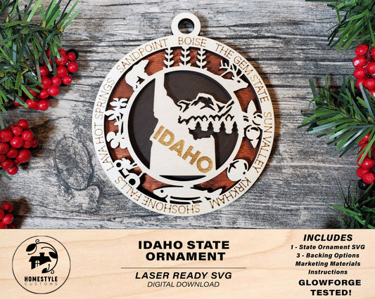 Idaho State Ornament - SVG File Download - Sized for Glowforge - Laser Ready Digital Files