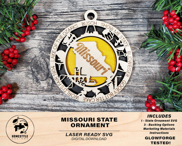 Missouri State Ornament - SVG File Download - Sized for Glowforge - Laser Ready Digital Files