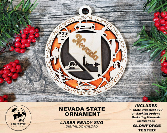 Nevada State Ornament - SVG File Download - Sized for Glowforge - Laser Ready Digital Files