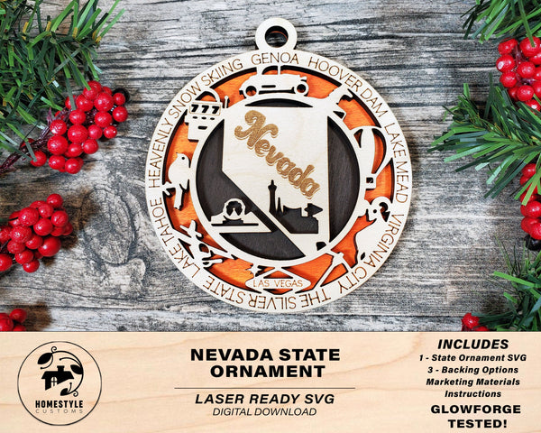 Nevada State Ornament - SVG File Download - Sized for Glowforge - Laser Ready Digital Files