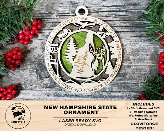 New Hampshire State Ornament - SVG File Download - Sized for Glowforge - Laser Ready Digital Files