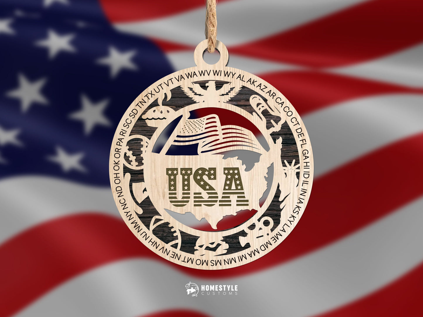 United States Ornament - USA - SVG File Download - Sized for Glowforge - Laser Ready Digital Files